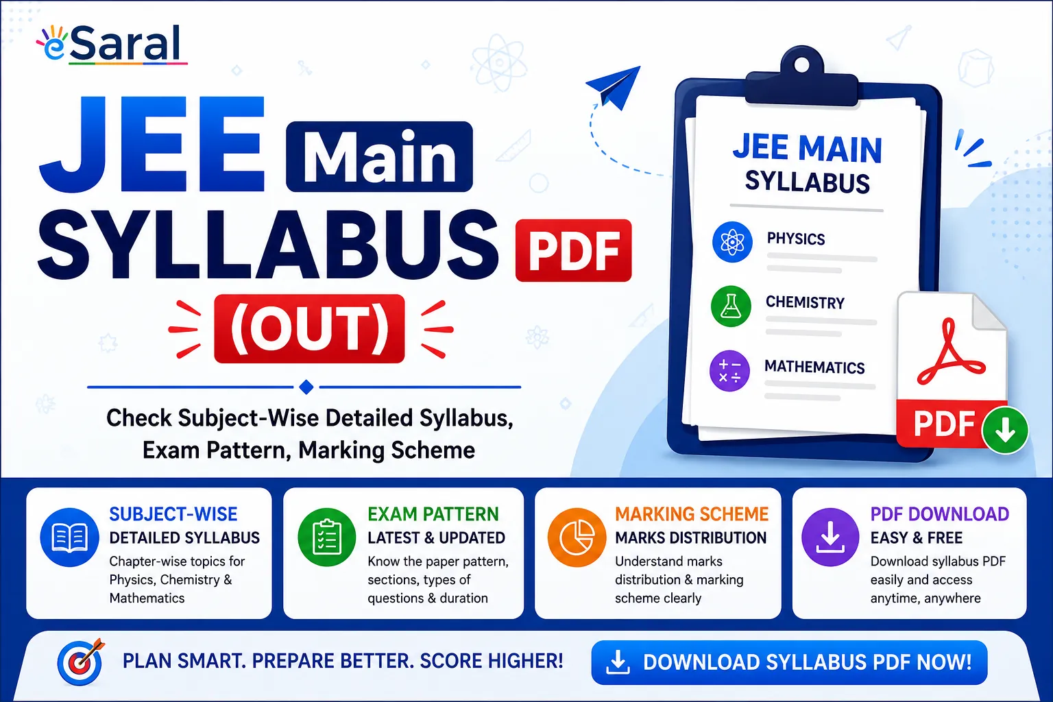 JEE Main 2026 Syllabus PDF (OUT), Check Subject-Wise Detailed Syllabus, Exam Pattern, Marking Scheme - PDF Download